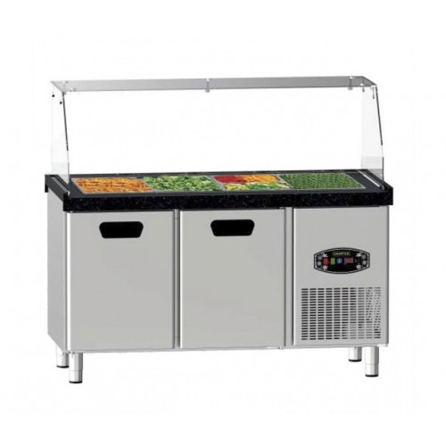 Saladette 2 portes 4 x GN 1/1 sur pied - DAMPAK -  22TBF2S-SBAR