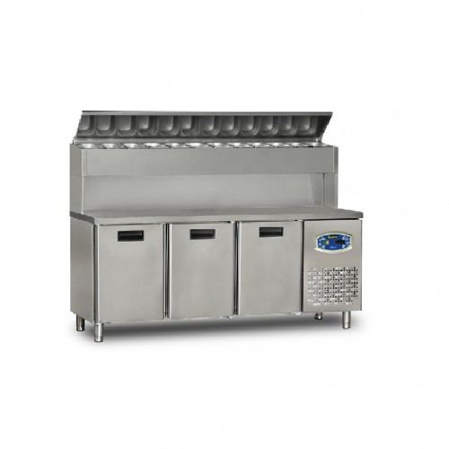 Table de préparation sandwich/ pizzas saladette haute 3 portes 450L - DAMPAK -  22TBF3S-PY70