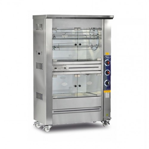 Rôtissoire à tambour 1 étage de cuisson 1 étage maintien chaud  5 broches / 25 poulets à GAZ - PIMAK -  PI2/M008B