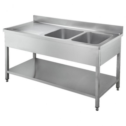 Plonge double bac avec étagère basse 200x70cm - PIMAK - M029TPİMAK.20070.17V