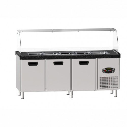 Saladette 3 portes 5 x GN 1/1 sur pied - DAMPAK -   22TBF3S-SBAR